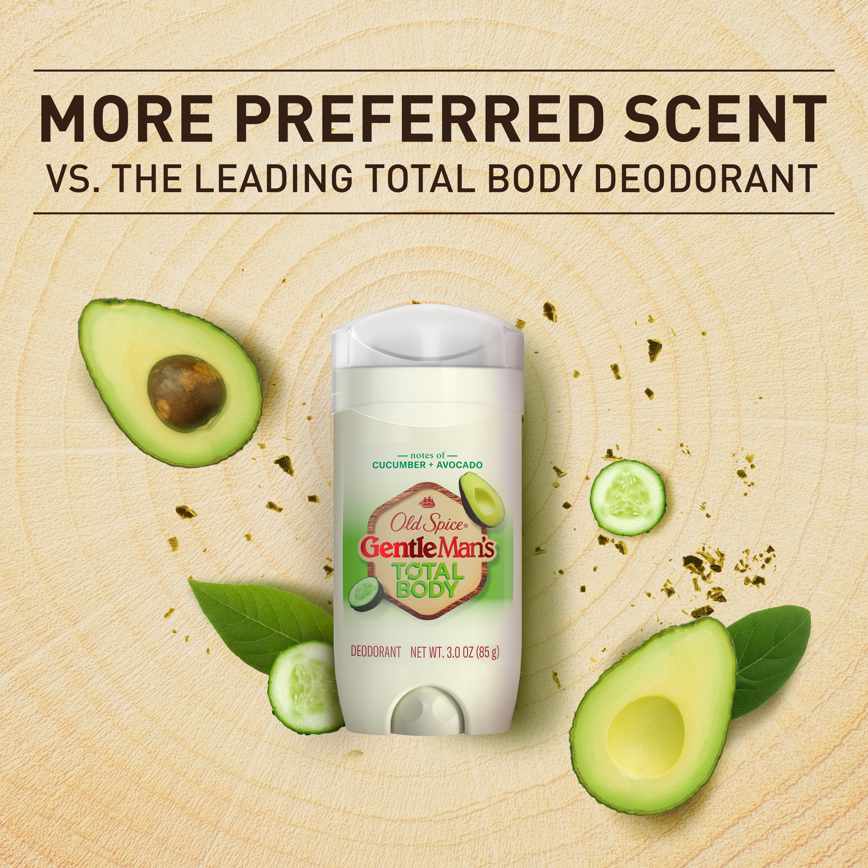 Old Spice GentleMan’s Blend Total Deodorant, Cucumber + Avocado, Aluminum Free Stick For 24/7 Freshness From Pits to Toes and Down Below, 3 oz