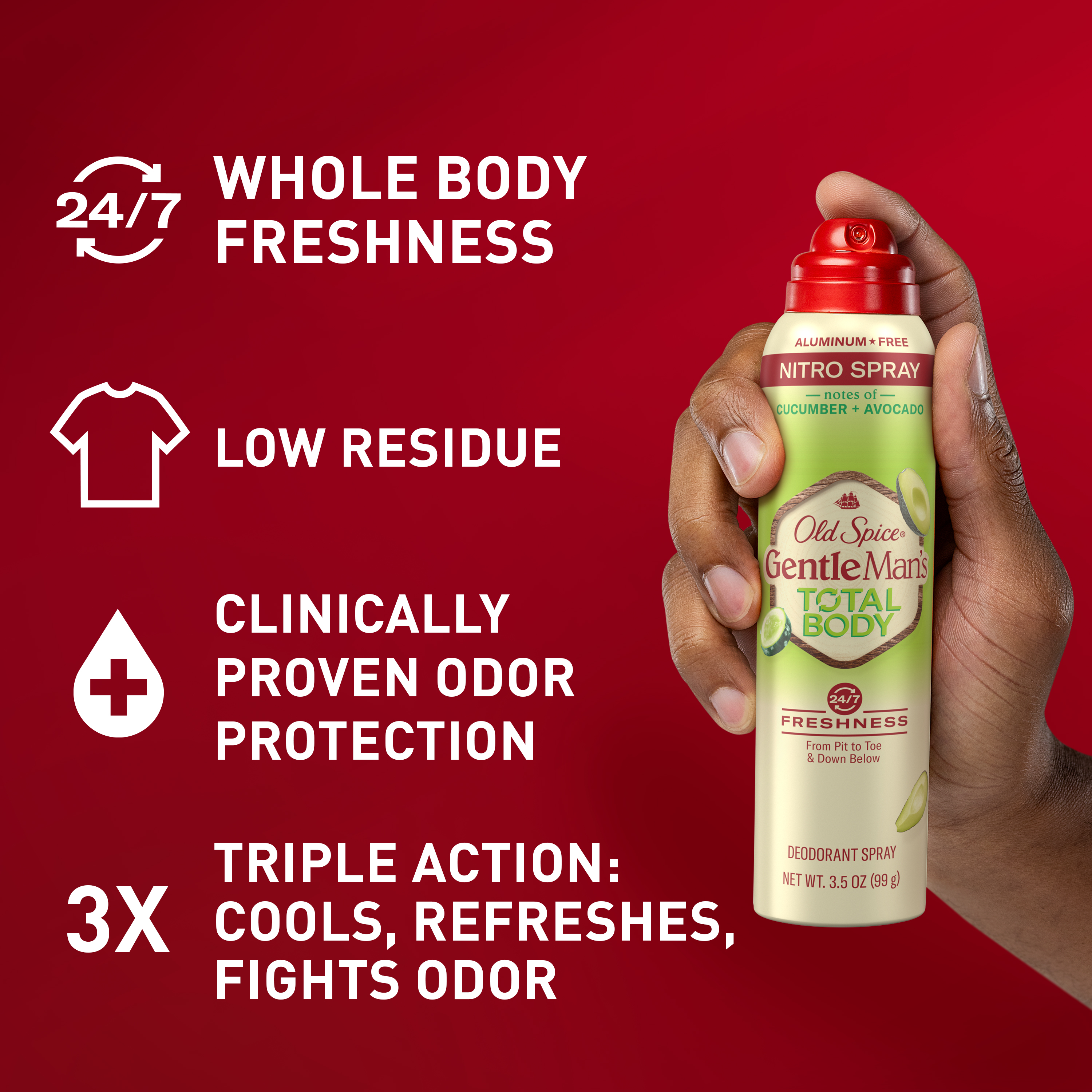 Old Spice Total Body Deodorant Men, Cucumber + Avocado, Aluminum Free Deodorant Spray for 24/7 Freshness // Dermatologist Tested Whole Body Deodorant, 3.5 oz
