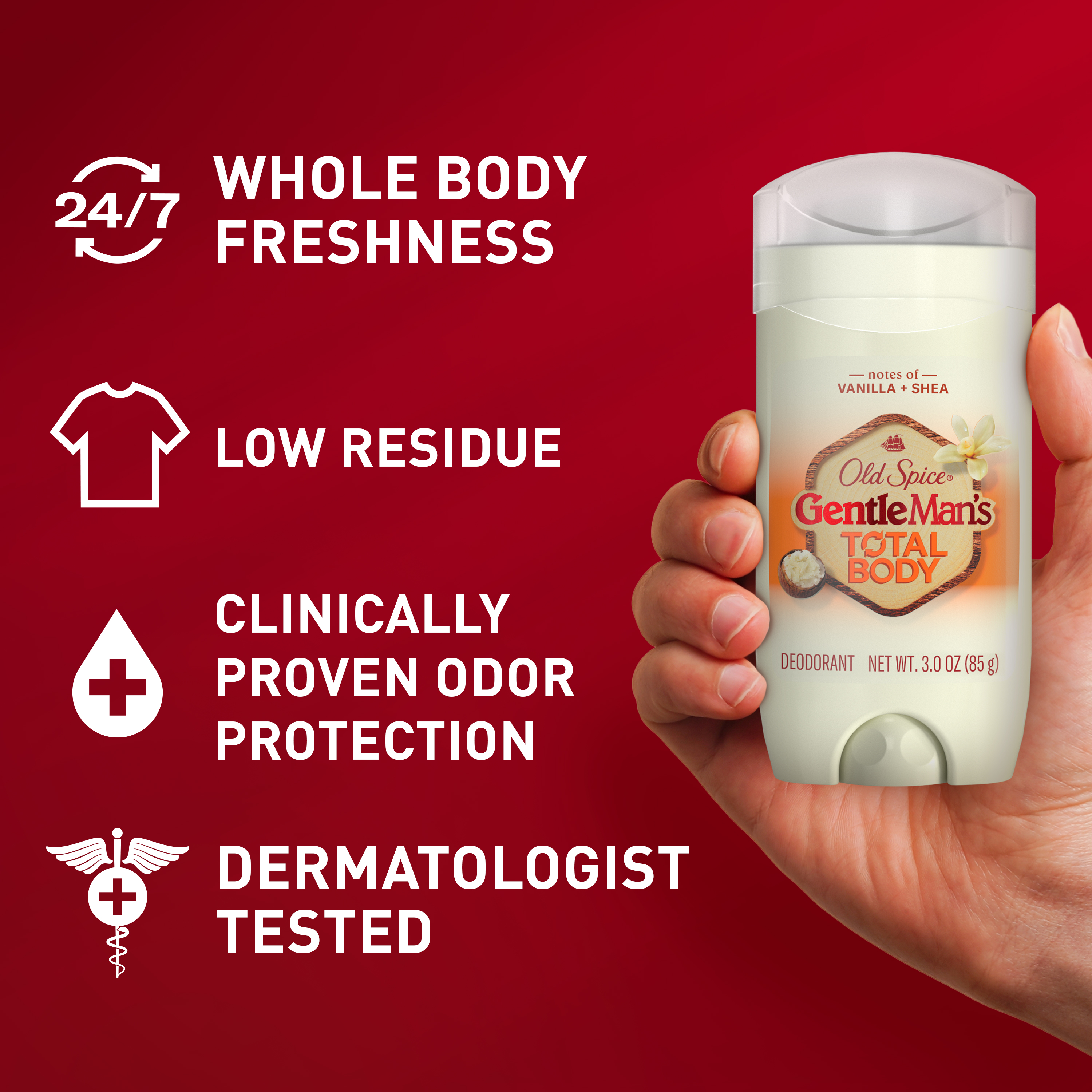 Old Spice GentleMan’s Blend Total Body Deodorant, Vanilla + Shea, Aluminum Free Stick for 24/7 Freshness From Pits to Toes and Down Below // Dermatologist Tested Full Body Deodorant, 3 oz
