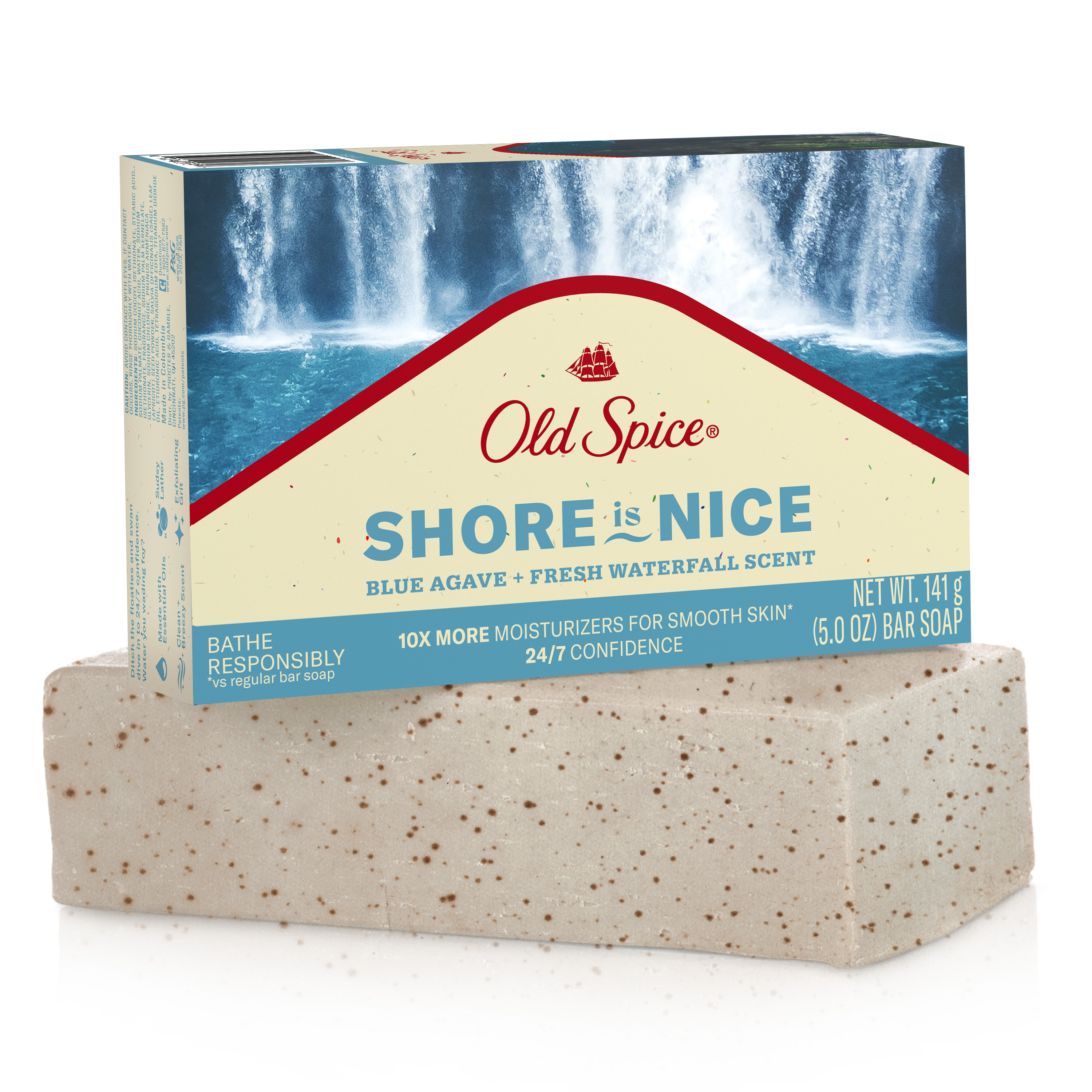 Old Spice Premium Bar Soap, Shore is Nice Blue Agave + Fresh Waterfall Scent 5 Oz