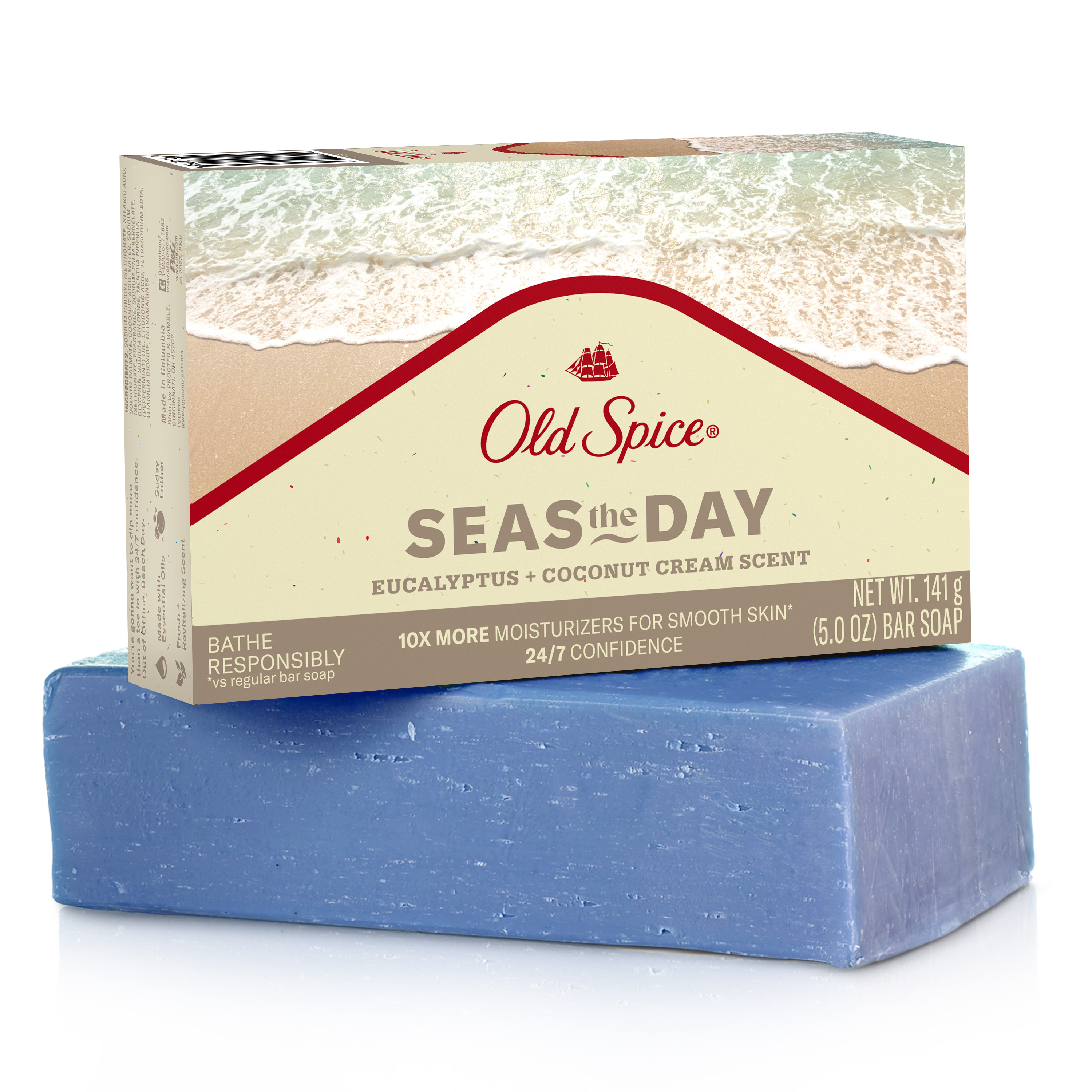 Old Spice Premium Bar Soap, Seas The Day Eucalyptus and Coconut Cream Scent