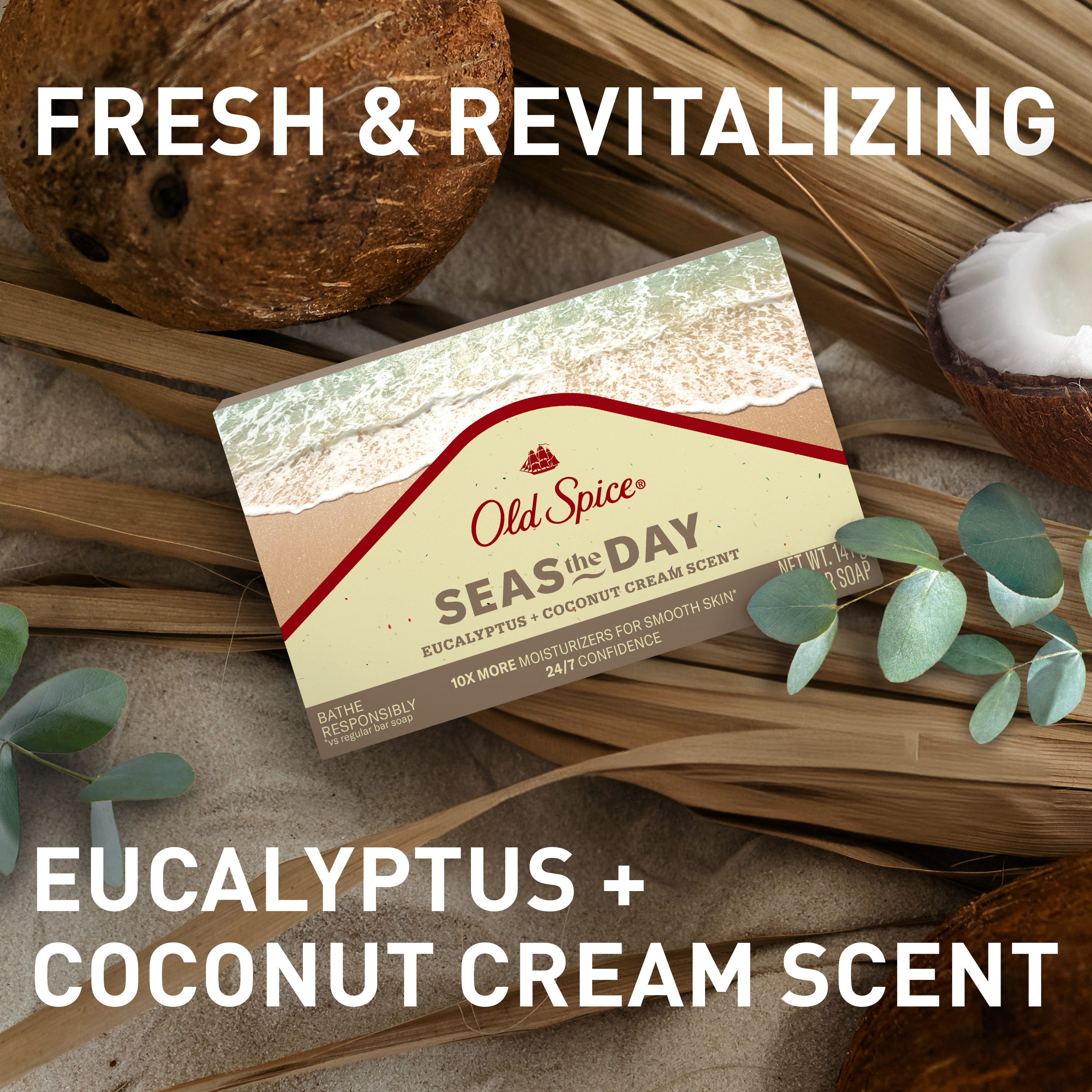 Old Spice Premium Bar Soap, Seas The Day Eucalyptus and Coconut Cream Scent